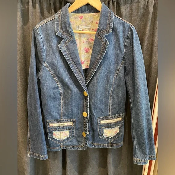 VSSP denim blazer jacket with floral details - Picture 1 of 9